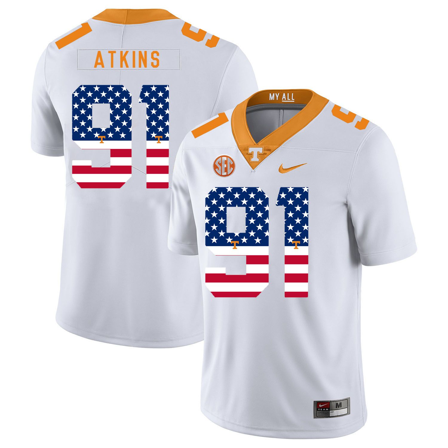 Men Tennessee Volunteers #91 Atkins White Flag Customized NCAA Jerseys